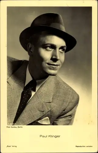 Ak Schauspieler Paul Klinger, Portrait, Anzug, Hut