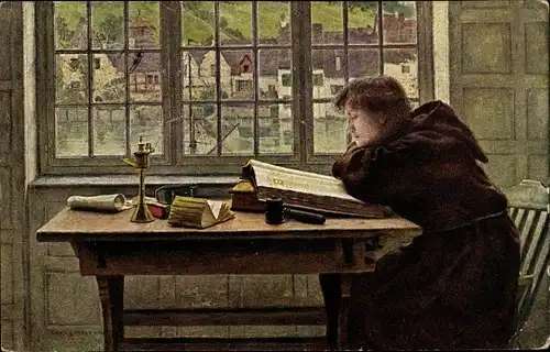 Künstler Ak Lesender Mönch