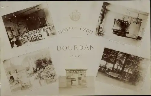 Ak Dourdan Essonne, Hôtel Lyon, Salle des Fêtes, Terrasses, Les Bosquets