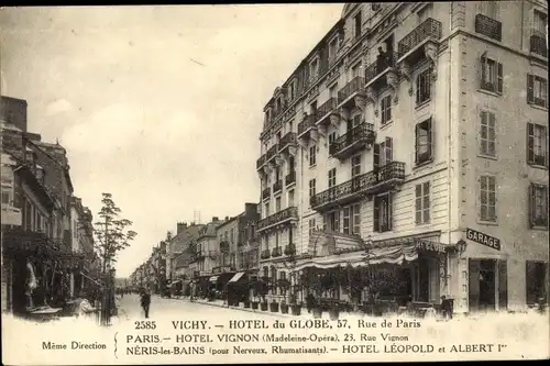 Ak Vichy Allier, Hôtel Vignon, Hôtel du Globe, Hôtel Léopold