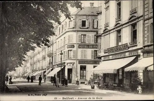 Ak Belfort Territoire de Belfort, Avenue de la Gare, Hotel de France, Hotel du Chalet