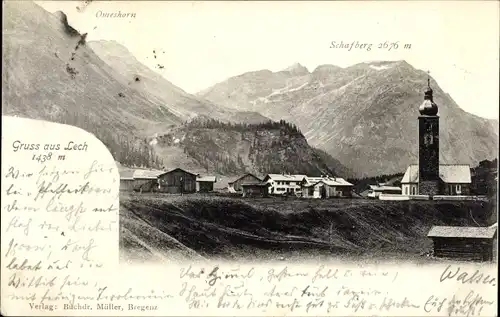 Ak Lech am Arlberg Vorarlberg, Blick auf den Ort, Schafberg, Omeshorn, Kirche