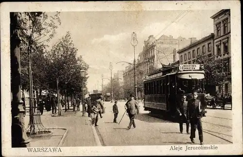 Ak Warszawa Warschau Polen, Aleje Jerozolimskie, Straßenbahn