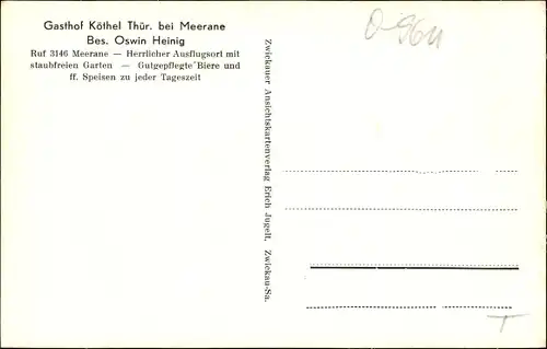 Ak Köthel (bei Meerane) Schönberg in Sachsen, Gasthof