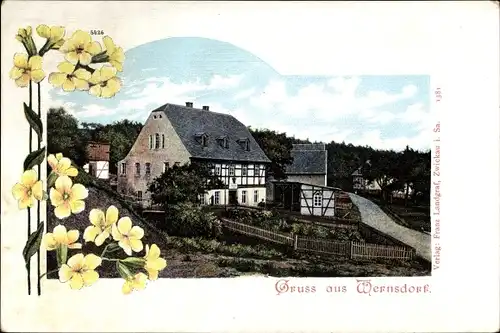 Ak Wernsdorf Glauchau an der Zwickauer Mulde in Sachsen, Wohnhaus, Primeln