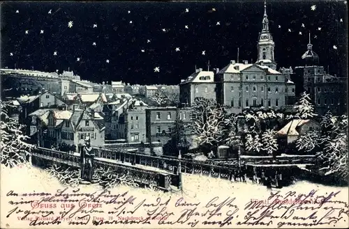 Glitzer Ak Greiz im Vogtland, Fürstliches Residenzschloss