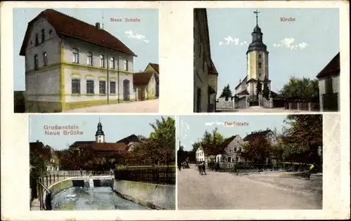 Ak Großenstein in Thüringen, Kirche, Neue Schule, Neue Brücke