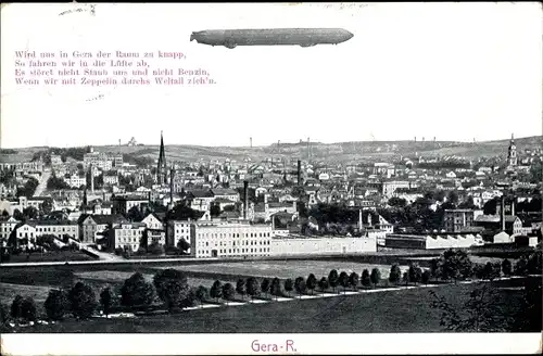 Ak Gera in Thüringen, Gesamtansicht, Zeppelin