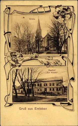 Jugendstil Ak Emleben in Thüringen, Kirche, Gasthof zur Krone