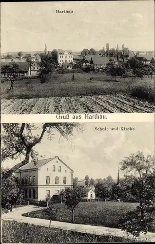 Ak Harthau Lauenhain Crimmitschau in Sachsen, Schule, Kirche