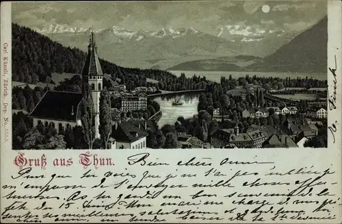 Mondschein Litho Thun Kanton Bern Schweiz, Panorama, Kirche