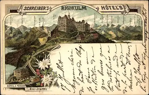 Litho Rigi Kulm Kanton Schwyz, Schreiber's Hotel, Rigi-Staffel