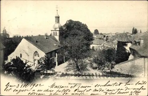 Ak Hermance Kanton Genf, Gesamtansicht, Kirche