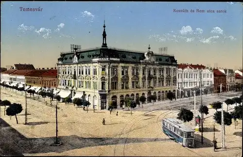 Ak Timișoara Temesvár Temeswar Rumänien, Kossuth es Bem utca sarok