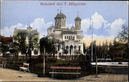 Ak Magurele Rumänien, Kirche, Park, Sitzbänke