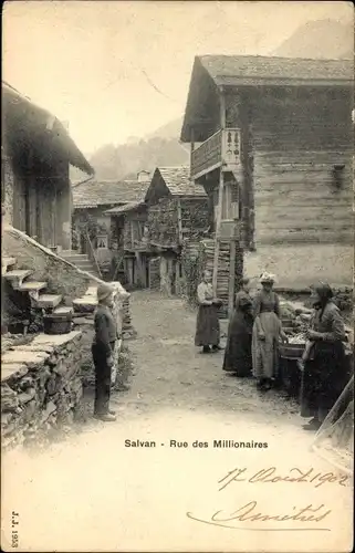 Ak Salvan Kanton Wallis Schweiz, Rue des Millionaires