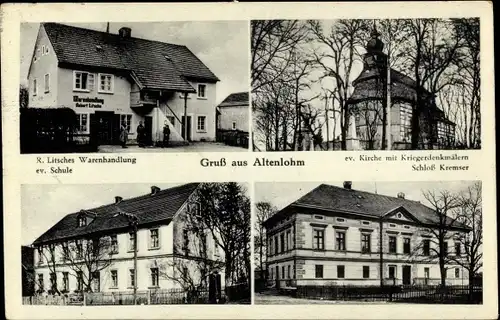 Ak Stary Łom Altenlohm Schlesien, Warenhandlung R. Litsche, Ev. Schule, Schloss Kremser