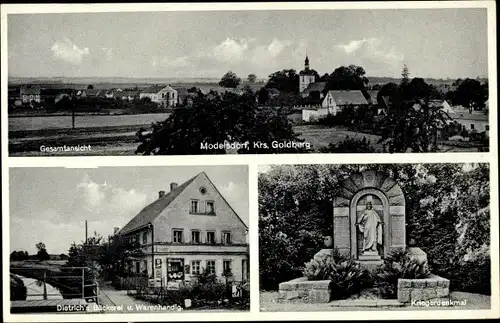 Ak Modlikowice Modelsdorf Schlesien, Gesamtansicht, Dietrichs Bäckerei, Kriegerdenkmal