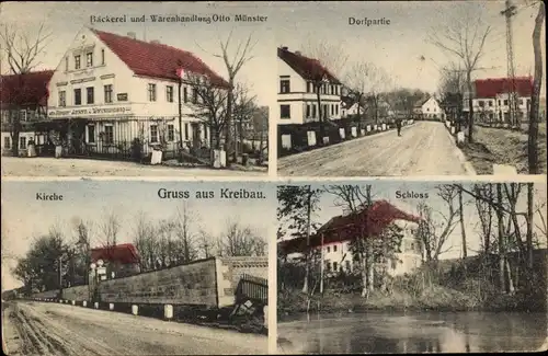 Ak Krzywa Kreibau Schlesien, Warenhandlung, Kirche, Schloss