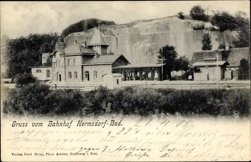 Ak Jerzmanice Zdrój Bad Hermsdorf Schlesien, Bahnhof, Gleisseite