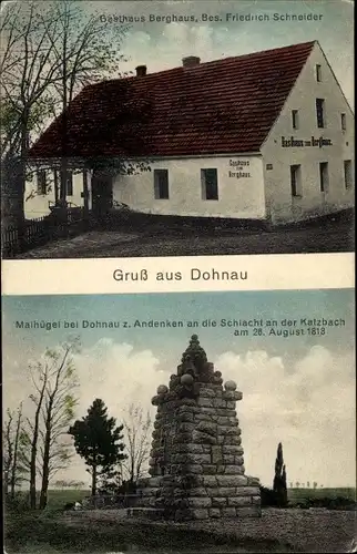 Ak Dunino Dohnau in Schlesien, Malhügel, Denkmal Schlacht an der katzbach, Gasthaus Berghaus