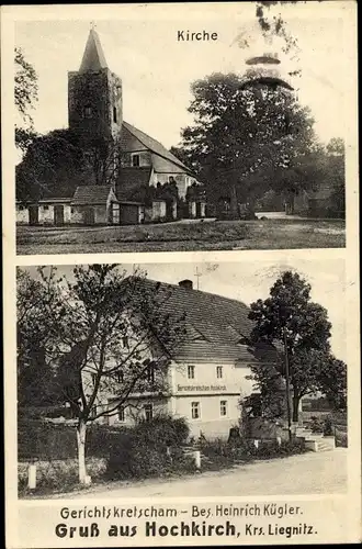 Ak Kościelec Hochkirch Schlesien, Kirche, Gerichtskretscham