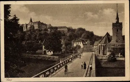 Ak Untermhaus Gera in Thüringen, Schloss Osterstein, Kirche, Brücke