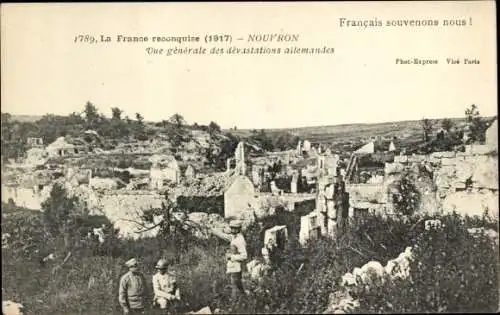Ak Nouvron Aisne, Gesamtansicht der deutschen Verwüstungen