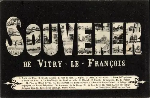 Buchstaben Ak Vitry le François Marne, Souvenir, Ortsansichten