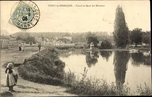 Ak Vitry le François Marne, Canal et Quai des Minimes