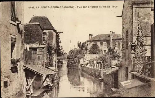 Ak La Ferté Bernard Sarthe, Blick auf die Huisne, Alter Turm