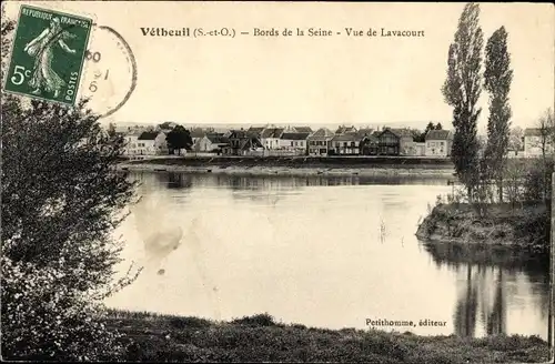 Ak Vétheuil Val-d´Oise, Bords de la Seine, vue de Lavacourt