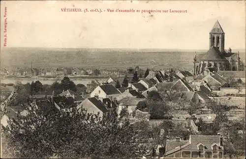 Ak Vétheuil Val-d´Oise, vue d'ensemble, perspective sur Lavacourt