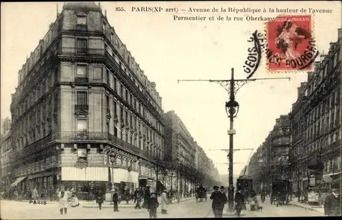 Ak Paris XI., Avenue de la République auf der Höhe der Avenue Parmentier und der Rue Oberkampf