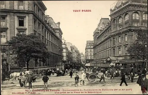 Ak Paris XI., Faubourg au Temple, Blick vom Place de la République