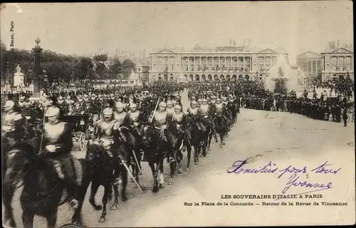Ak Paris VIII., Place de la Concorde, Parade, Besuch Italienisches Königspaar