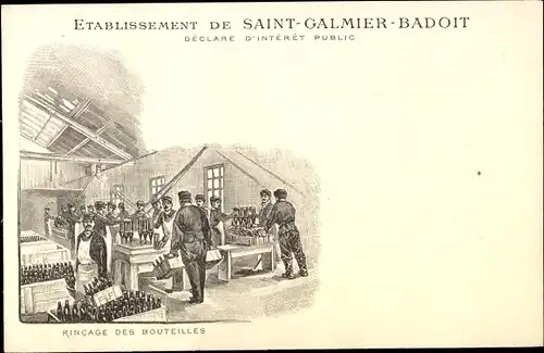 Ak Saint-Galmier Loire, Einrichtung Saint Galmier Badoit, Flaschenspülung