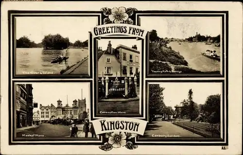 Ak Kingston upon Thames London England, Canbury Gardens, Marktplatz, Brücke