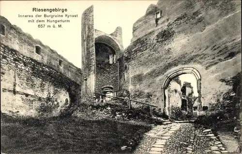 Ak Sobieszów Hermsdorf Kynast Riesengebirge Schlesien, Burgruine Kynast, Hungerturm