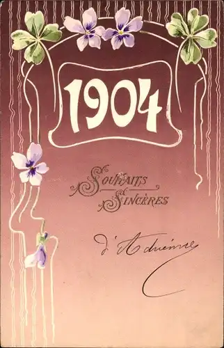 Präge Litho Glückwunsch Neujahr, Kleeblätter, Jahreszahl 1904