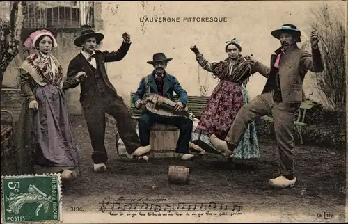 Lied Ak Auvergne, Tanzende Menschen, Musikinstrument, Volkstracht