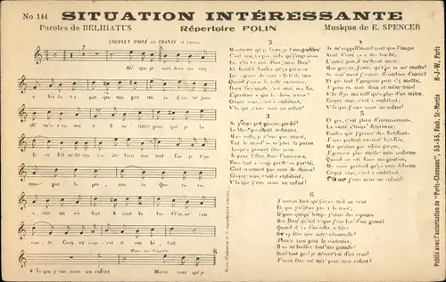 Lied Ak Situation Interessante, Text von Belhiatus, Musik von E. Spencer