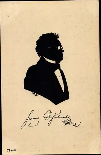 Scherenschnitt Künstler Ak Bilhorn, W., Komponist Franz Schubert