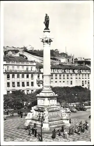 Ak Lisboa Lissabon Portugal, Rossio, Estatua D. Pedro IV.