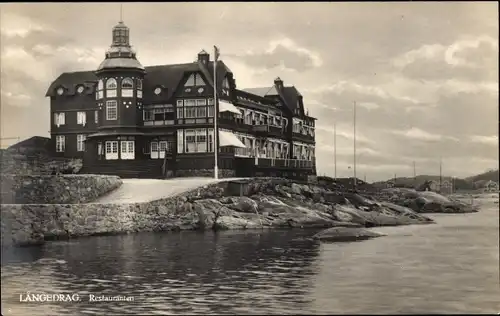 Ak Langedrag Schweden, Restauranten, Blick auf ein Restaurant, Meer