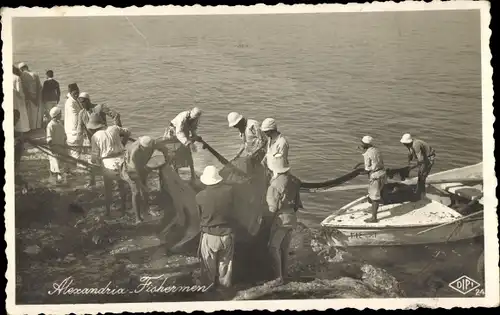 Ak Alexandria, Ägypten, Fischer, Fischfang, Boot
