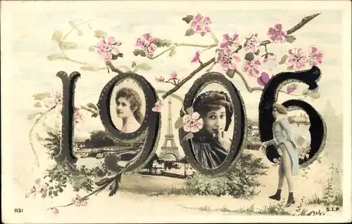Ak Jahreszahl 1906, Frauen-Portraits, Blumen