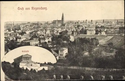 Ak Regensburg, Gesamtansicht, Donaustauf in der Oberpfalz, Walhalla