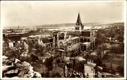 Ak Rochester Südostengland, Gesamtansicht, Kathedrale von Rochester