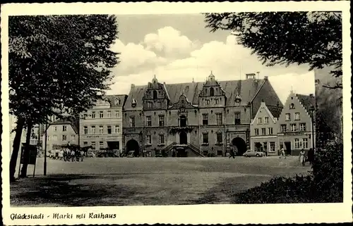 Ak Glückstadt an der Elbe, Markt mit Rathaus